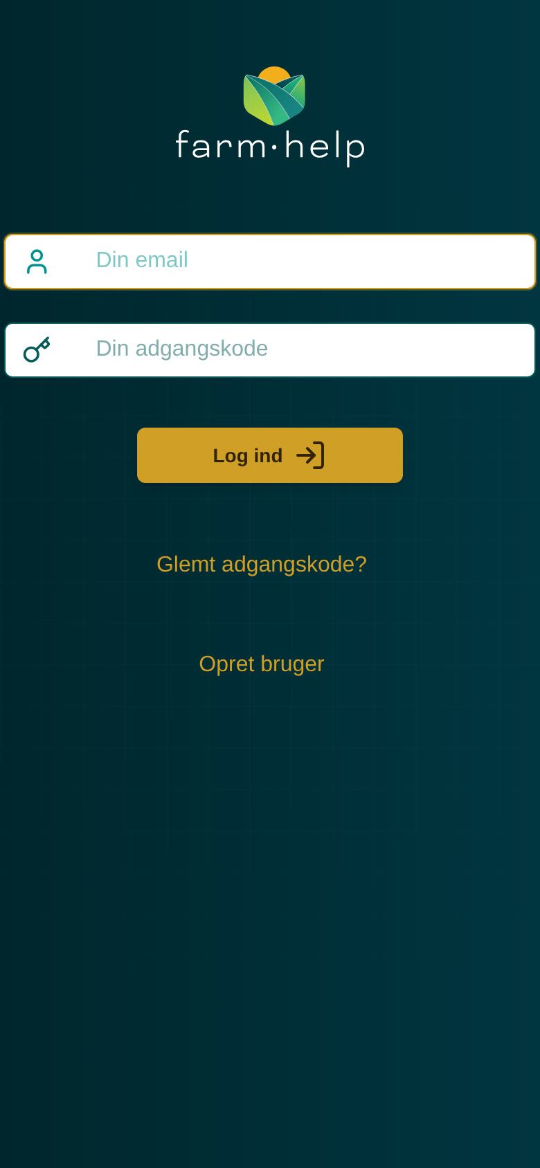 Login-siden med felterne Din email og Din adgangskode, knappen Log ind og linket Glemt adgangskode?