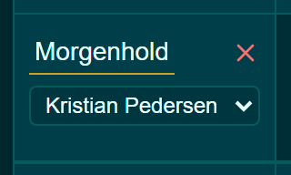 Rækkehoved med navnefelt, medarbejdervælger og rækkens timetal